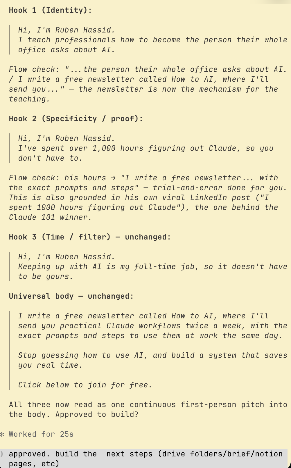 DCT_167 "The AI Person": 3 hooks + universal body, each with a flow check