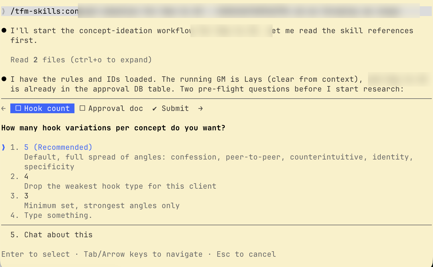The actual one-line prompt that starts a run